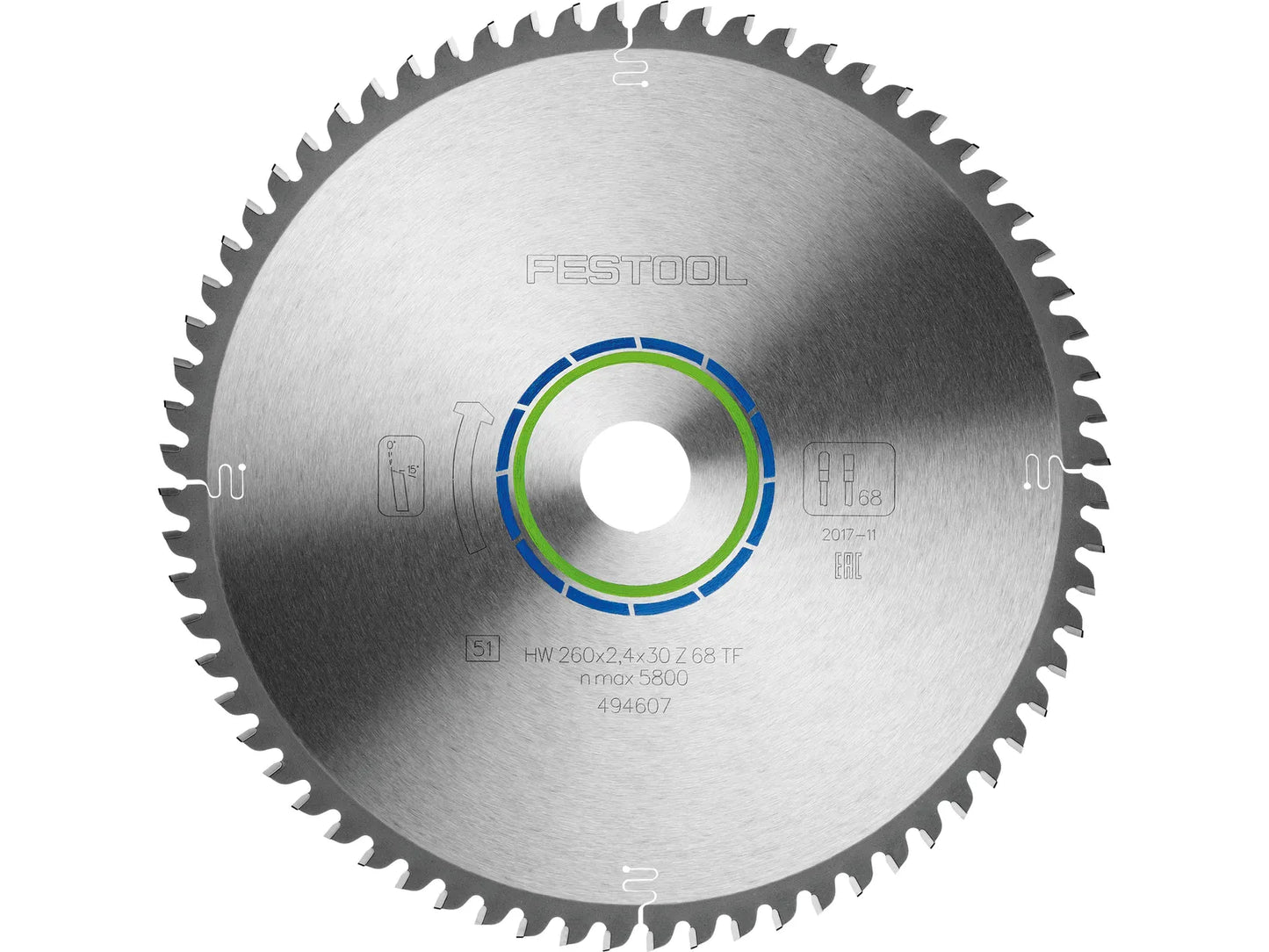Sawing disc for aluminium Festool; 260x2.4x30.0 mm; Z68; -5°
